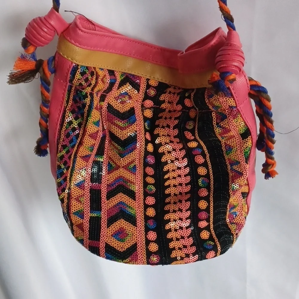 Mittoshop Multicolored sequin mini dress with open back & Matching Bag, Sz S